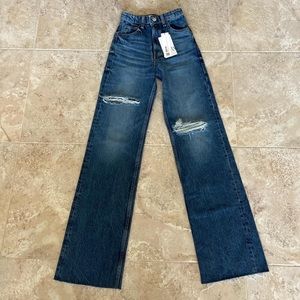 Zara High Waisted Wide Leg Distressed Jeans